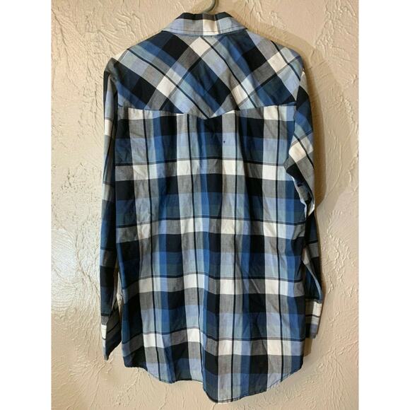 Ely Cattleman Western Pearl Snap Shirt Blue Black Plaid Western Cowboy Medium - Picture 2 of 3